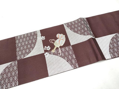 平和屋着物●九寸名古屋帯 市松玩具文 金彩 正絹 逸品 CABD0456hy