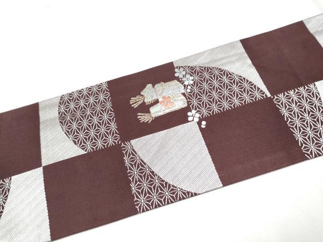 平和屋着物●九寸名古屋帯 市松玩具文 金彩 正絹 逸品 CABD0456hy