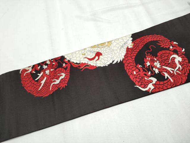 平和屋着物●アンティーク 大正ロマン 九寸名古屋帯 龍 金銀糸 正絹 逸品 CABD0459hy