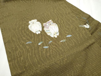 平和屋着物●島田えり茂 九寸名古屋帯 紬地 ミミズク 金彩 正絹 逸品 CABD0465hy