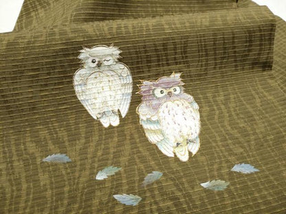 平和屋着物●島田えり茂 九寸名古屋帯 紬地 ミミズク 金彩 正絹 逸品 CABD0465hy