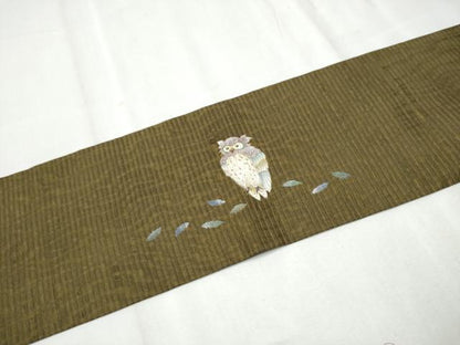 平和屋着物●島田えり茂 九寸名古屋帯 紬地 ミミズク 金彩 正絹 逸品 CABD0465hy