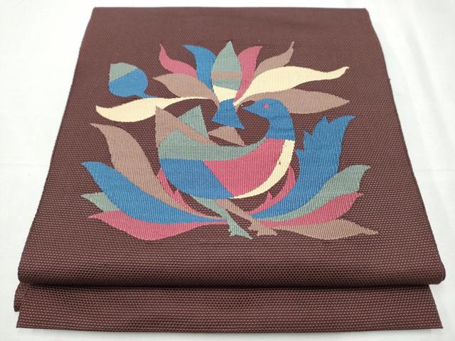 平和屋着物●九寸名古屋帯 舞葉鳥文 正絹 逸品 CABD0466hy