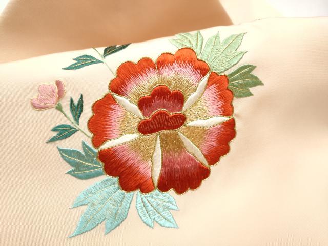 平和屋着物●塩瀬 九寸名古屋帯 駒刺繍 総刺繍 花蝶文 金糸 正絹 逸品 CABD0467hy