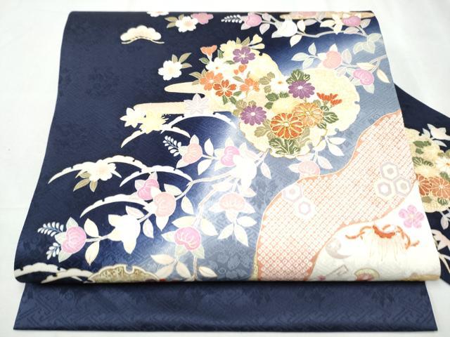 平和屋着物●九寸名古屋帯 駒刺繍 雪輪草花文 金彩 正絹 逸品 CABD0469hy