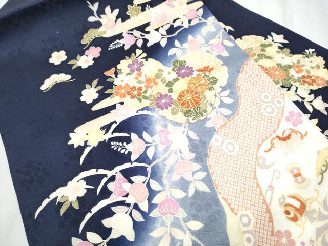 平和屋着物●九寸名古屋帯 駒刺繍 雪輪草花文 金彩 正絹 逸品 CABD0469hy