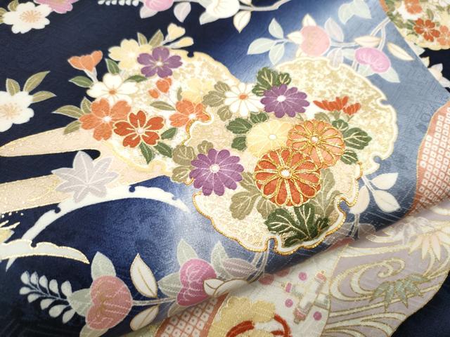 平和屋着物●九寸名古屋帯 駒刺繍 雪輪草花文 金彩 正絹 逸品 CABD0469hy