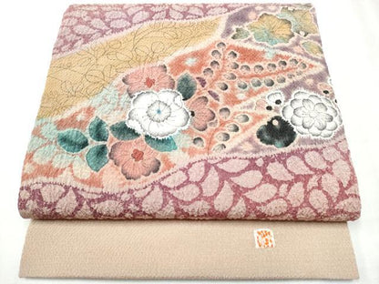 平和屋着物●九寸開き名古屋帯 作家物 絞り 辻が花 鬼しぼ縮緬 正絹 逸品 CABD0472hy