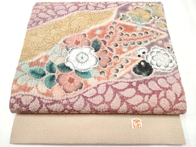 平和屋着物●九寸開き名古屋帯 作家物 絞り 辻が花 鬼しぼ縮緬 正絹 逸品 CABD0472hy