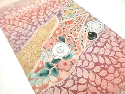 平和屋着物●九寸開き名古屋帯 作家物 絞り 辻が花 鬼しぼ縮緬 正絹 逸品 CABD0472hy
