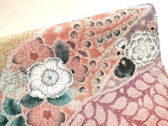 平和屋着物●九寸開き名古屋帯 作家物 絞り 辻が花 鬼しぼ縮緬 正絹 逸品 CABD0472hy