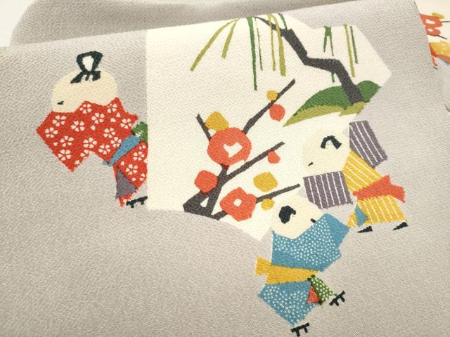 平和屋着物●九寸名古屋帯 型染め 舞花文 鬼しぼ縮緬 正絹 逸品 CABD0474hy