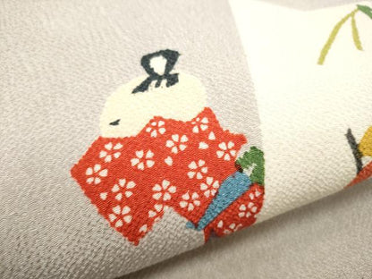 平和屋着物●九寸名古屋帯 型染め 舞花文 鬼しぼ縮緬 正絹 逸品 CABD0474hy