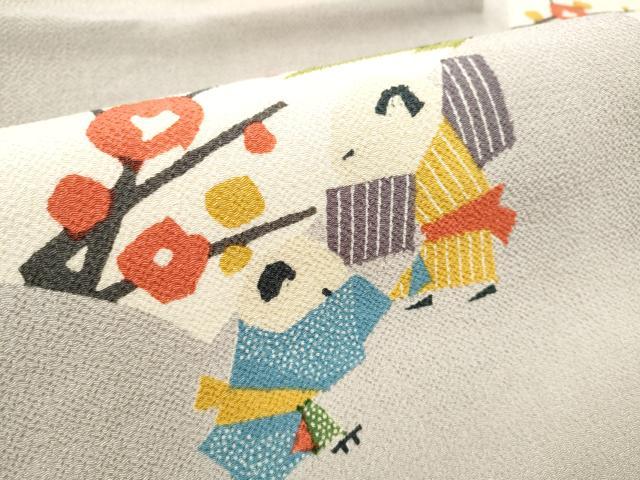 平和屋着物●九寸名古屋帯 型染め 舞花文 鬼しぼ縮緬 正絹 逸品 CABD0474hy