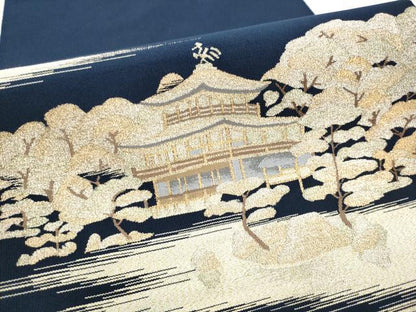 平和屋着物●爪掻き本綴れ 八寸名古屋帯 金閣寺 金糸 証紙付き 正絹 逸品 CABD0475hy
