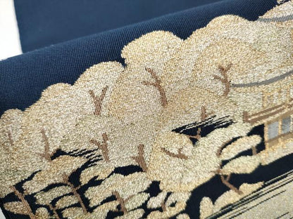 平和屋着物●爪掻き本綴れ 八寸名古屋帯 金閣寺 金糸 証紙付き 正絹 逸品 CABD0475hy