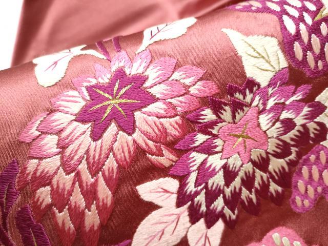 平和屋着物●アンティーク　大正ロマン　九寸名古屋帯　総手刺繍　花鳥文　金糸　正絹　逸品　CABD0476hy