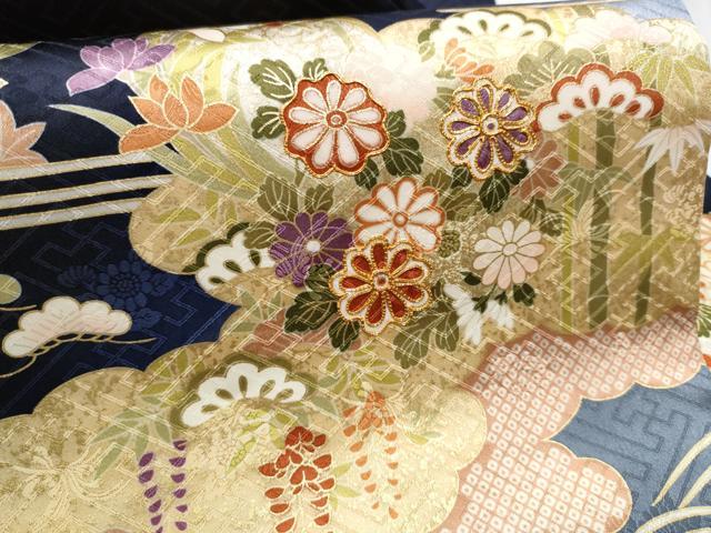 平和屋着物●九寸名古屋帯　駒刺繍　雲重ね松竹梅花文　金彩　正絹　逸品　CABD0480hy