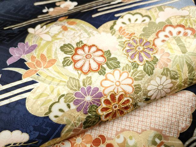 平和屋着物●九寸名古屋帯　駒刺繍　雲重ね松竹梅花文　金彩　正絹　逸品　CABD0480hy