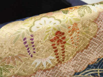 平和屋着物●九寸名古屋帯　駒刺繍　雲重ね松竹梅花文　金彩　正絹　逸品　CABD0480hy
