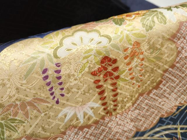 平和屋着物●九寸名古屋帯　駒刺繍　雲重ね松竹梅花文　金彩　正絹　逸品　CABD0480hy