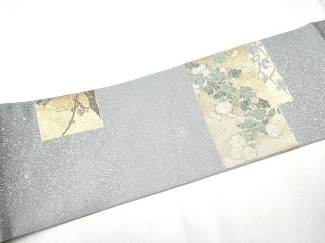 平和屋着物●九寸名古屋帯 寿光織 琳派色紙絵図 銀通し地 正絹 逸品 CABD0482hy