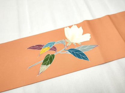 平和屋着物●塩瀬 九寸名古屋帯 友禅 作家物 枝花文 正絹 逸品 CABD0483hy