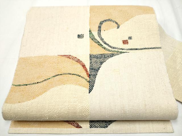 平和屋着物●八寸名古屋帯 紬地 唐草文 正絹 逸品 CABD0484hy