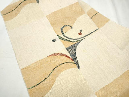 平和屋着物●八寸名古屋帯 紬地 唐草文 正絹 逸品 CABD0484hy