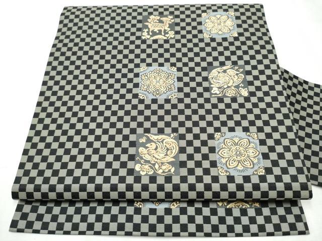 平和屋着物●西陣 長嶋成織物 ながしま帯 九寸名古屋帯 正倉院献上 黒地 正絹 逸品 CABD0485hy