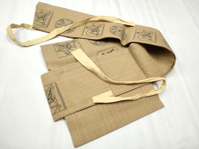 平和屋着物●つけ帯 型染め 人物文 正絹 逸品 CABD0490hy