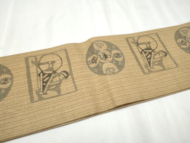 平和屋着物●つけ帯 型染め 人物文 正絹 逸品 CABD0490hy