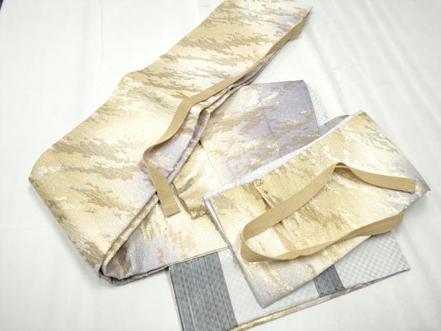 平和屋着物●つけ帯 霞文 金糸 正絹 逸品 CABD0491hy