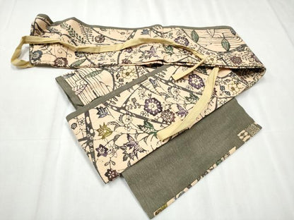 平和屋着物●つけ帯 型染め 花唐草文 正絹 逸品 CABD0492hy
