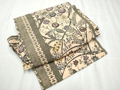 平和屋着物●つけ帯 型染め 花唐草文 正絹 逸品 CABD0492hy