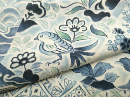 平和屋着物●つけ帯 手描き 紬地 切嵌花鳥風景文 正絹 逸品 CABD0494hy