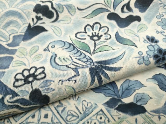 平和屋着物●つけ帯 手描き 紬地 切嵌花鳥風景文 正絹 逸品 CABD0494hy