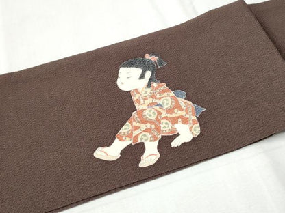 平和屋着物●十日町友禅作家　関口遼一　つけ帯　童子遊び　鬼しぼ縮緬　正絹　逸品　CABD0495hy