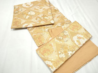 平和屋着物●西陣河村織物謹製・手織り つけ帯 桜花天井之文 金糸 正絹 逸品 CABD0497hy