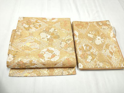 平和屋着物●西陣河村織物謹製・手織り つけ帯 桜花天井之文 金糸 正絹 逸品 CABD0497hy
