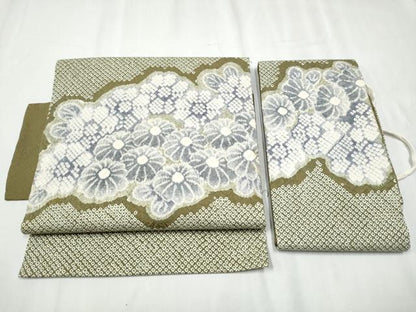 平和屋着物●名門 藤娘きぬたや・総絞り つけ帯 雲取り花文 正絹 逸品 CABD0499hy