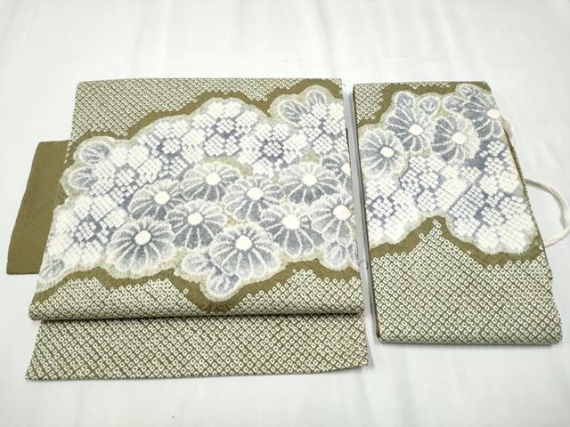 平和屋着物●名門 藤娘きぬたや・総絞り つけ帯 雲取り花文 正絹 逸品 CABD0499hy