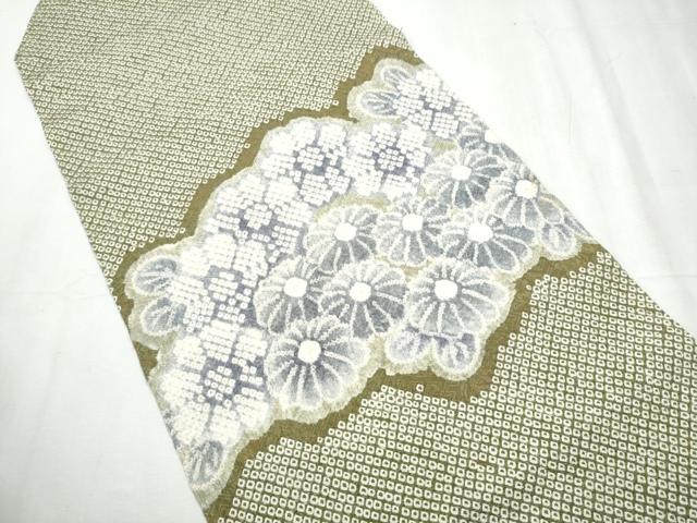 平和屋着物●名門 藤娘きぬたや・総絞り つけ帯 雲取り花文 正絹 逸品 CABD0499hy
