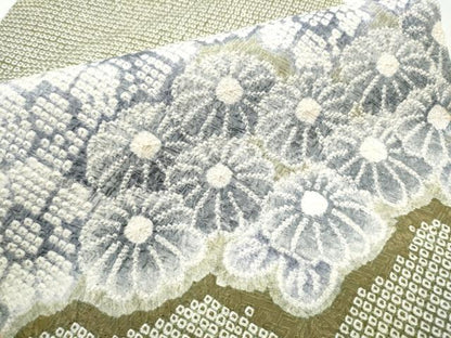 平和屋着物●名門 藤娘きぬたや・総絞り つけ帯 雲取り花文 正絹 逸品 CABD0499hy