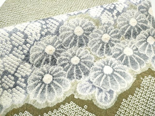 平和屋着物●名門 藤娘きぬたや・総絞り つけ帯 雲取り花文 正絹 逸品 CABD0499hy