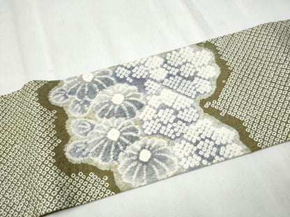 平和屋着物●名門 藤娘きぬたや・総絞り つけ帯 雲取り花文 正絹 逸品 CABD0499hy