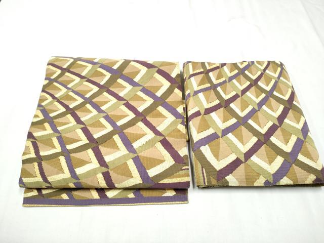 平和屋着物●爪掻き本綴れ　つけ帯　幾何学文様　金糸　正絹　逸品　CABD0502hy