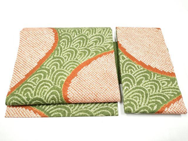平和屋着物●名門 藤娘きぬたや・総絞り つけ帯 流水文 正絹 逸品 CABD0504hy