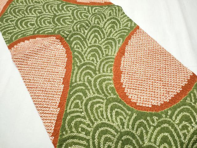 平和屋着物●名門 藤娘きぬたや・総絞り つけ帯 流水文 正絹 逸品 CABD0504hy
