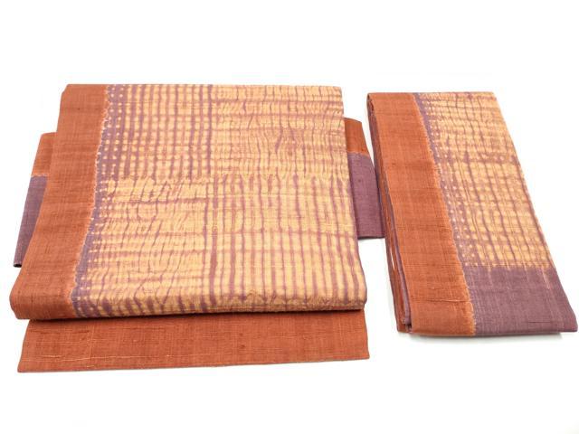 平和屋着物●つけ帯 生紬 杢目絞り 霞文 正絹 逸品 CABD0505hy